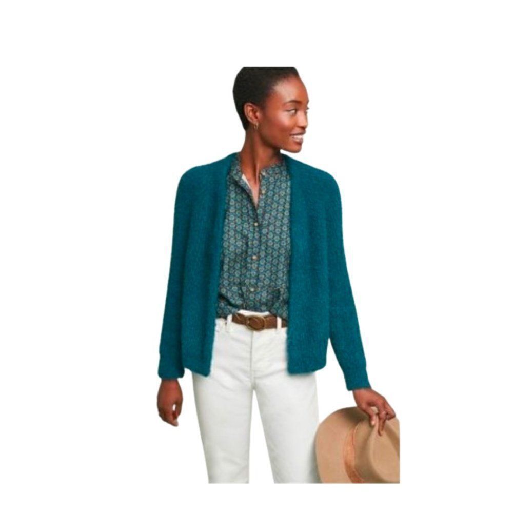 Anthropologie Sleeping on Snow Teal Wool Open Front Cardigan Size Medium NWT